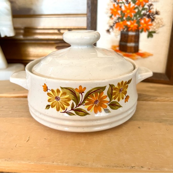 Kitchen Vintage Capri 197s Bake N Serve Stoneware Divided Oval Dish